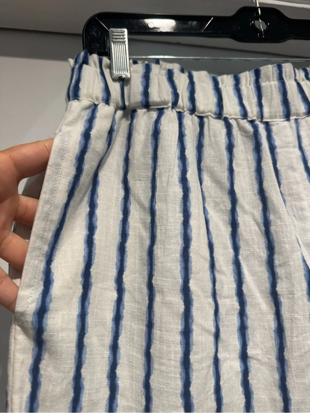 Deja Bleu Premium Wide Leg Pants L White Blue Stripe Cotton Beach BOHO